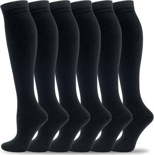 fenglaoda Compression Socks Women Men 6 Pairs, Knee High Best Support Circulation Socks for Running, Travel, Flight, Nurse