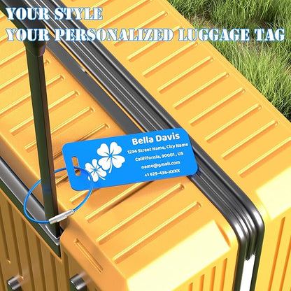 4 PCS Personalized Luggage Tags for Suitcases, Custom Aluminum Luggage Tags for Bags and Backpacks, Waterproof & Heavy Duty Personalized Metal Name Tags for Travel (Blue)
