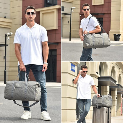 For Spirit Airlines Personal Item Bag 18x14x8, Foldable Small Travel Duffel Bags Gym Duffle Weekender Overnight Carry on Luggage Bag with Wet Pocket & Shoe Compartment for Women Men(Grey, 30L)