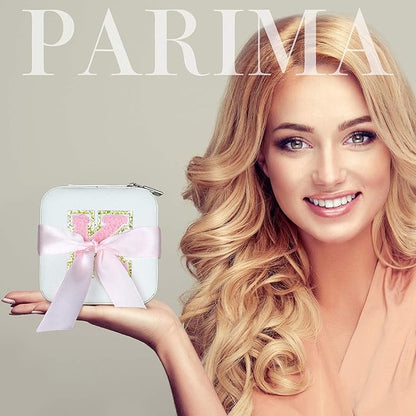 Parima White Jewelry Box for Women - Personalized Travel Chenille Letter Patches Jewelry Case, Multifunctional, Includes Ring Holder, Necklace Pocket - Ideal Birthday Gift