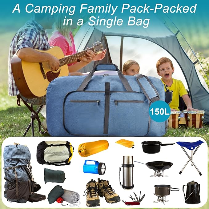 Felipe Varela Duffle Bag with Shoes Compartment and Adjustable Strap,Foldable Travel Duffel Bags for Men Women,Waterproof Duffel Bags