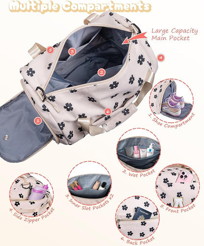 Trip Essentials for Teenager, Girls Gym Bag, Kids Personalized Overnight Duffel Bags with Shoe Compartment, Customized Travel Tote with Toiletry Bag, Christmas Thanksgiving Gift (Letter Y)