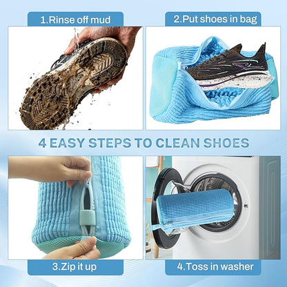 Shoe Washing Machine Bag, 2PCS Reusable Shoe Bag for Washing Machine, 360° Deep Cleaning Shoe Washing Bag for Sneakers, Laundry Shoe Bag for Washer & Dryer, Fits All Shoe Types (blue)