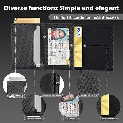 Card Wallet for Men,Slim Minimalist Wallet 10-14 Cards,Smart Pop Up Wallets with Money Clip& ID Window,RFID Front Pocket Credit Card Holder, Gifts for Men（Carbon Fiber）