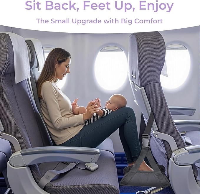 Babenest Airplane Foot Hammock, Foldable Leg Rest Support with Adjustment Nylon Strap and Thicken Bottom, Portable Under Desk Flight Footrest Holder in Air Travel, Office & Car