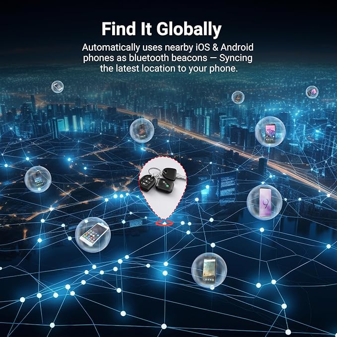 Dual-System Compatible Bluetooth Tracker for iOS or Android Key Finder, Item Locator, Smart Luggage Tracker, Pet Tracker Works with Apple Find My or Google Find Hub IP67 Waterproof Rating (4-Pack)
