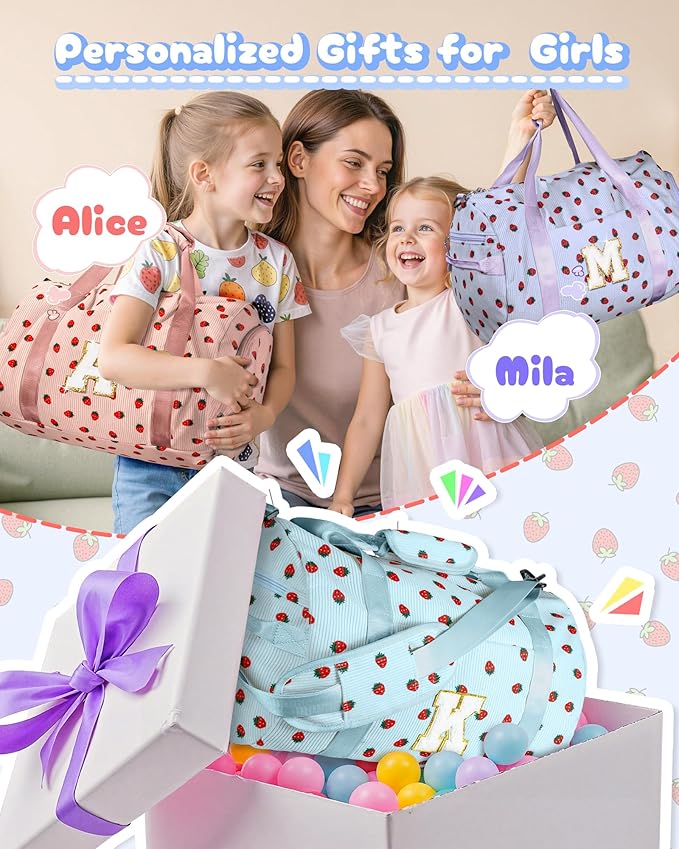 Toddler Stocking Stuffers-Tween Girl Gifts Trendy Stuff, Girls Gym Bag, Kids Personalized Weekend Duffel Bags with Shoe Compartment, Travel Tote with Makeup Bag, Preppy Stuff (Letter E)