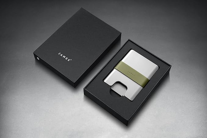 JAMES° The Lowe Minimalist CNC-Machined Aluminum Men's Wallet, Naturally RFID-Blocking, Simple, Clean, Slim - Silver + Grove