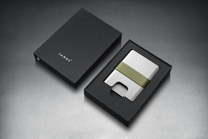 JAMES° The Lowe Minimalist CNC-Machined Aluminum Men's Wallet, Naturally RFID-Blocking, Simple, Clean, Slim - Silver + Grove