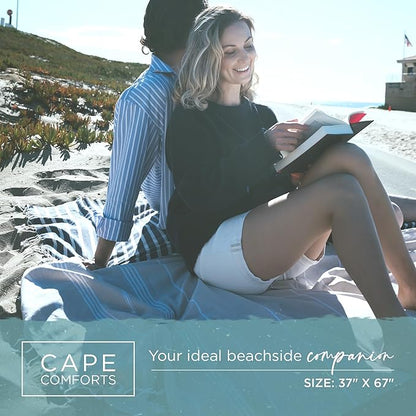 Large Turkish Beach Towel, Classic Beige - Super Soft & Lightweight Quick Dry Absorbent Towels for Beach, Picnic Blanket or Bath Towel - Sand Free Organic Turkish Cotton Yarn