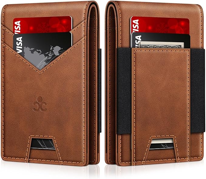 Wallet for Men Slim Leather Wallets for 13-17 Cards, RFID Blocking Thin Card Holder Wallet with ID Window & Large Capacity Cash Slot, Minimalist Bifold Small Wallet for Front Pocket, Gift for Men