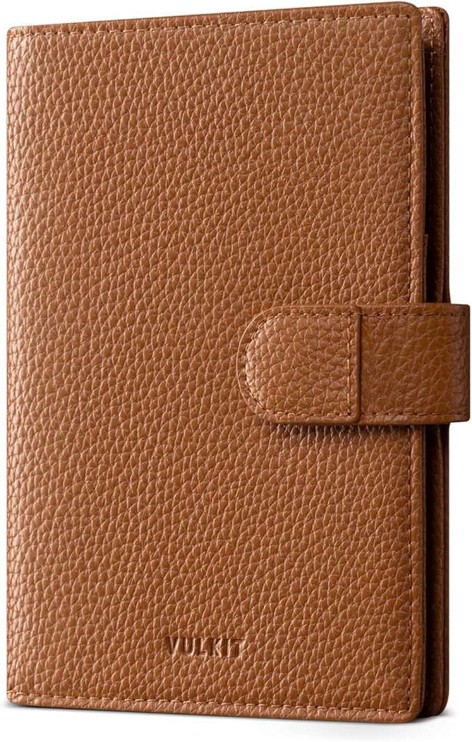 VULKIT Leather Passport Travel Wallet for 2 Passports Pocket Slim Double Passport Holder RFID Blocking with ID Window for Women or Men