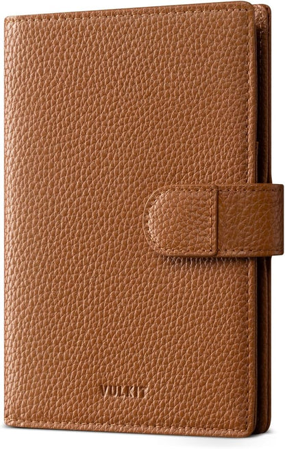 VULKIT Leather Passport Travel Wallet for 2 Passports Pocket Slim Double Passport Holder RFID Blocking with ID Window for Women or Men