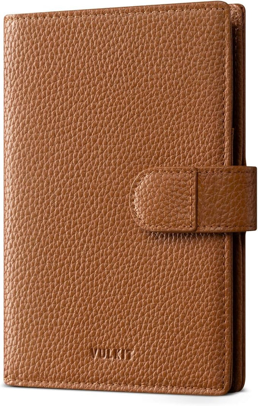 VULKIT Leather Passport Travel Wallet for 2 Passports Pocket Slim Double Passport Holder RFID Blocking with ID Window for Women or Men