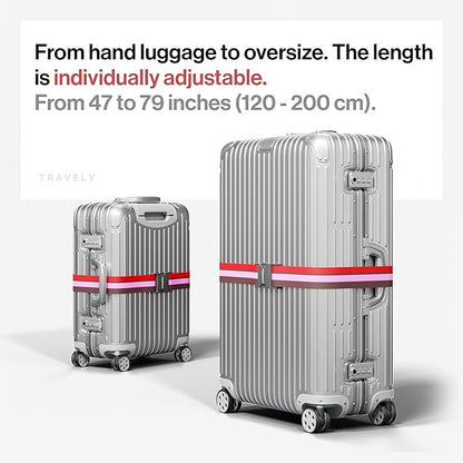 TRAVELY Luggage Straps - Particularly conspicuous & Secure - Incl. 4 Name Tags - Luggage Strap Ideal crosswise - [Set of 4]