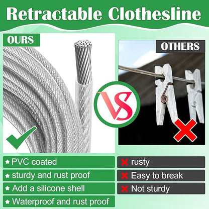 Windspeed 50Ft Retractable Clothesline Outdoor Heavy Duty Travel Clothesline Retractable Clothes Line for Outside Travel Camping Clothes Line, Galvanized Steel Material, with 10 Clips, Storage Bag
