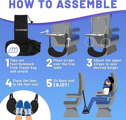 BASIC CONCEPTS Airplane Foot Hammock for Plane Travel Essentials - Airplane Travel Essentials, Long Flight Foot Rest - Plane Gadgets