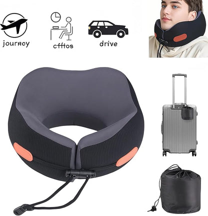 Travel Neck Pillow for Airplane, Ergonomic Design, Travel Pillow with Memory Foam, with 360-Degree Head Support, Adjustable Strapm, Secure Fit, for Flights, Car Rides, and Home Rest (Black)