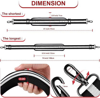 ZINZ 74" Shoulder Strap with Fixed Pad and Dual Balanced Buckles，Black-White-Black Stripe