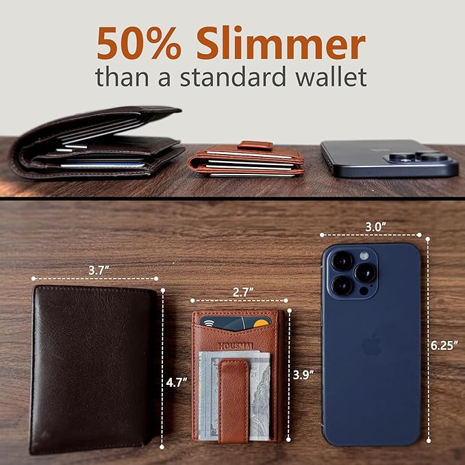 Magnetic Closure Slim Wallet with Money Clip Gift Boxed,Genuine Leather Front Pocket Wallet for Men, 3.9"x 2.10", RFID Blocking
