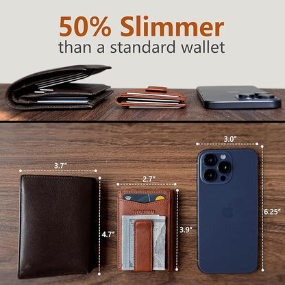 Magnetic Closure Slim Wallet with Money Clip Gift Boxed,Genuine Leather Front Pocket Wallet for Men, 3.9"x 2.10", RFID Blocking