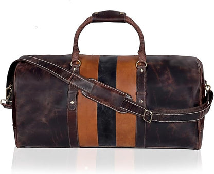 Genuine Leather Duffel Travel Overnight Weekend Leather Bag Sports Gym Duffel Luggage Travel Bag For Men And Women travelling cabin duffle Bags 24 Inch (retro)