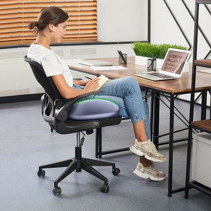 Benazcap Large Seat Cushion for Office Chair Memory Foam Coccyx Pain Relief Cushion Pillow for Back Support Non-Slip Seat Pad for Office Desk, Car Seat, Wheelchair, Sciatica-Blue