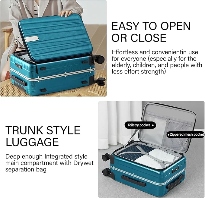 Hanke 24 Inch Checked Luggage Hard Shell Top Opening Aluminum Frame Hardside Medium Suitcase with Spinner Wheels, Durable Rolling Luggage for Men & Women Travel, Caribbean Blue