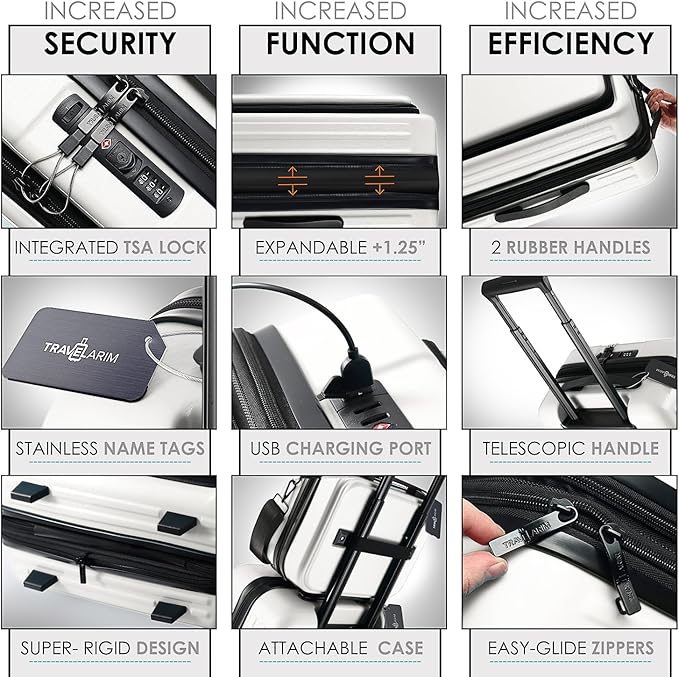 20 Inch Carry On Luggage 22x14x9 Airline Approved, Carry On Suitcase with Wheels, Hard-shell Carry-on Luggage, Durable Luggage Carry-On, White Small Suitcase with Cosmetic Case