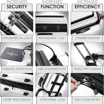 20 Inch Carry On Luggage 22x14x9 Airline Approved, Carry On Suitcase with Wheels, Hard-shell Carry-on Luggage, Durable Luggage Carry-On, White Small Suitcase with Cosmetic Case