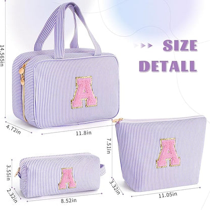 Initial Toiletry Bag Travel Makeup Bag | Teen Girl Gifts Trendy Stuff | Gifts for 3 4 5 6 7 8 9 10 11 12 13 Year Old Girls | Christmas Gifts for Teen Girls Stocking Stuffers - Lavender A