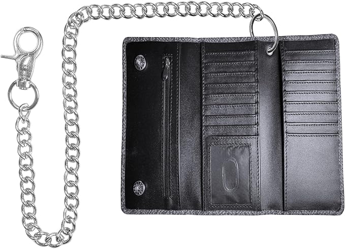 IBRO VINTAGE Motorcycle Chain Wallet for Men – Premium Cowhide Leather, RFID Tri-Fold Biker Wallet with Heavy Duty Chain for Bikers Truckers & Hunters, Credit Card Money Organizer Long Wallet