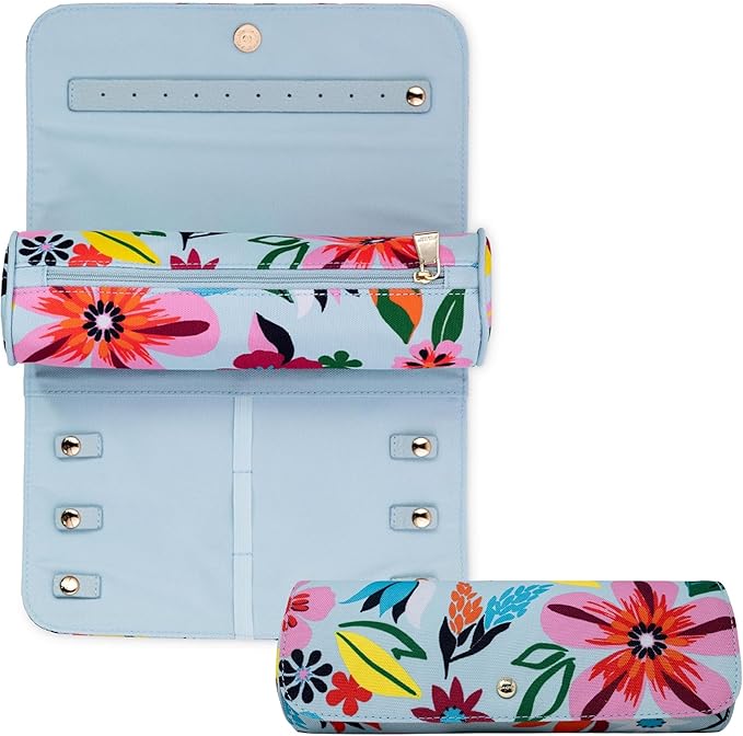 kate spade new york Travel Jewelry Case Organizer, Fabric Jewelry Box for Women, Cute Jewelry Organizer Holds Necklaces, Rings, Bracelets, Small Jewelry Roll (Safari Floral)