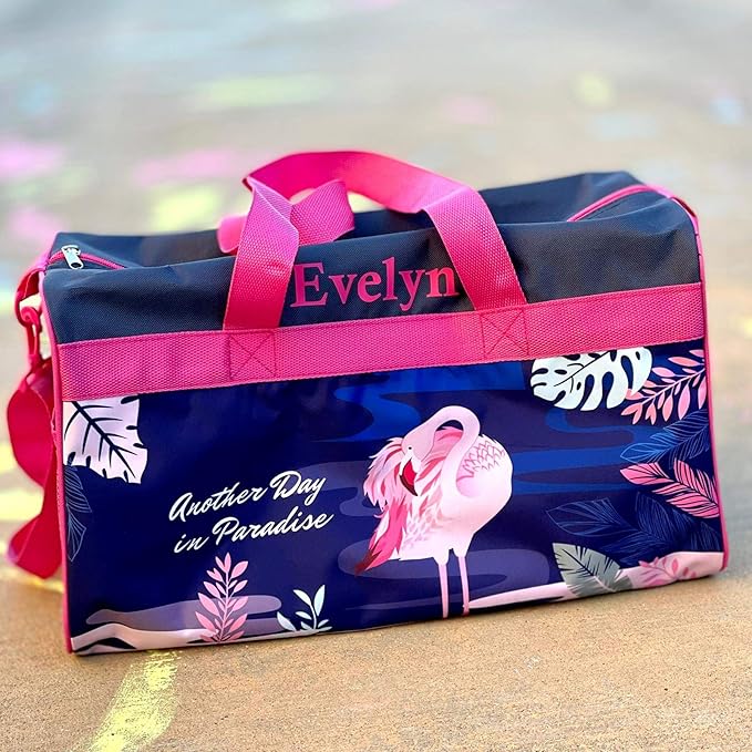 Personalized Kids 18 Inch Duffel Bag for Sports, Travel and Sleepover - Flamingo