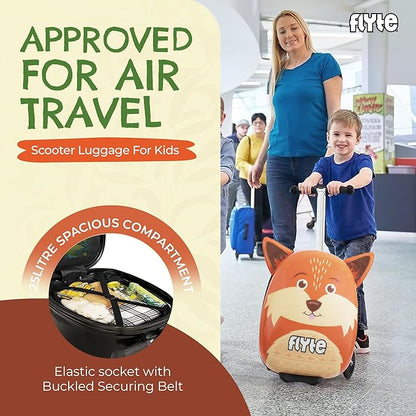 Flyte Frazer the Fox Scooter Suitcase - Rideable, Carry on Compliant 2-in-1 Children's Suitcases, 18 inch Ride on Suitcase for Kids, 25 Litre Capacity Kids' Luggage on Wheels for Children Aged 4+