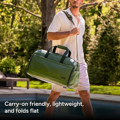 Halfday Convertible 2-in-1 Vegan Leather Premium Garment Duffel Weekender Bag 45L | Carry-On, Wrinkle-Free Travel, Hanging Suit Compartment, Shoe Pockets, Trolley Sleeve, Leaf