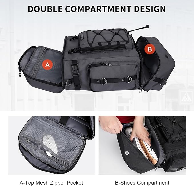 WITZMAN Travel Backpack for Men Women Carry on Bags for Airline Approved Convertible Duffle Luggage Backpack Shoe Compartment（B691 Silvery Grey）