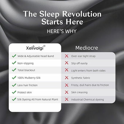 Silk Sleep Mask for Women and Men, Side Sleeper, 22 Momme Pure Mulberry Silk Total Blackout 100% Mulberry Eye Mask with Adjustable Headband Full Size, Eye Masks for Sleeping and Travel