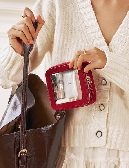 Popvibe Clear Makeup Bag Travel Cosmetic Case Transparent Toiletry Bag with Zipper, Portable Make Up Organizer Traveling Compact Car Bag for Essentials