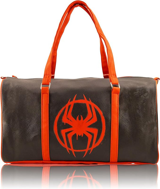 Mavel Spiderman Miles Morales Mini Duffle Bag for Kids | Spider-Man Travel Bag for Boys or Girls | Lightweight Black & Red Spiderverse Overnight Bag with Adjustable Strap | Ages 3+