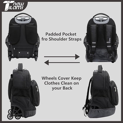 NEW TILAMI Rolling Backpack 16 Inch Wheeled Laptop Backpack with Wheels for Girls Boys School, Black