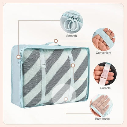 8 Set Compression Packing Cubes for Travel Essentials,Suitcase Organizer Bags, Carry-On Luggage Accessories with Laundry & Toiletry Bag, Road Trip & Camp Gifts for Men and women(blue)