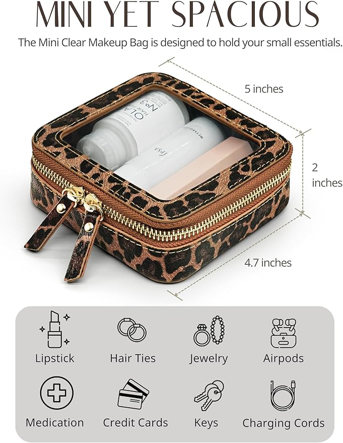 Popvibe Clear Makeup Bag Travel Cosmetic Case Transparent Toiletry Bag with Zipper, Portable Make Up Organizer Traveling Compact Car Bag for Essentials