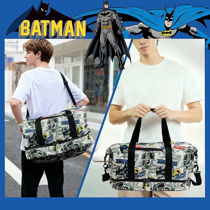 BATMAN Travel Duffel Bag with Black and White Graphic Design, Spacious Interior, Durable Material, Adjustable Shoulder Strap, and Convenient Carry Handles for Stylish Travel