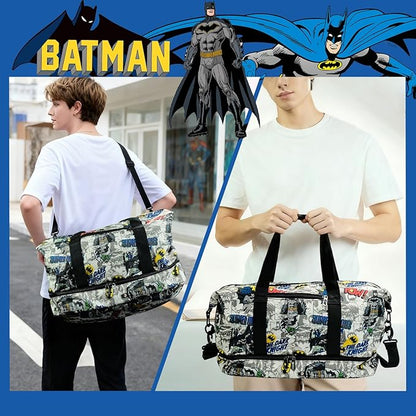 BATMAN Travel Duffel Bag with Black and White Graphic Design, Spacious Interior, Durable Material, Adjustable Shoulder Strap, and Convenient Carry Handles for Stylish Travel