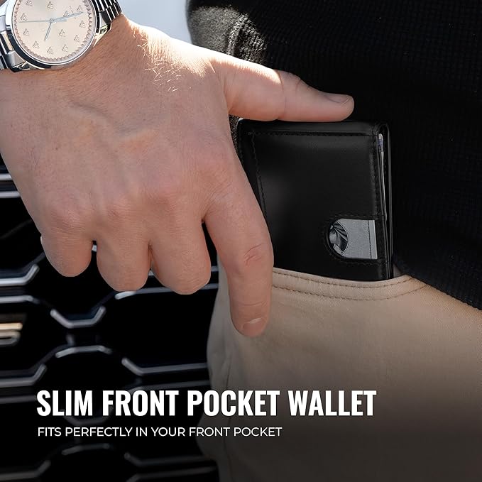 Kingly Cash Clip Slim Leather Wallet for Men with RFID Blocking & Money Clip - Minimalist Front Pocket Bifold Wallet Holds 12 Cards - Secure Card Holder with Easy Access Pull Tab