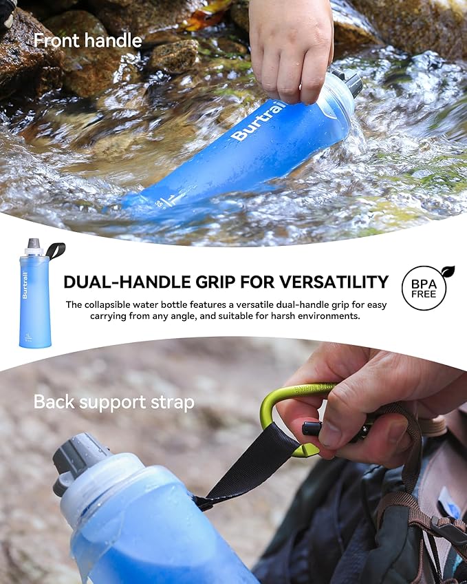 1.0L Collapsible Water Filter Bottle, BPA-Free Ultralight & Durable Squeeze Bottle with 42mm Filter Cap Cartridge, Filtered Water Bottle for Camping, Hiking, Backpacking, Survival & Travel