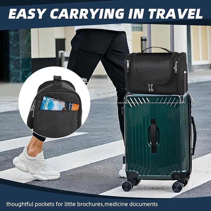 Buruis Large Toiletry Bag for Women and Men, Hanging Travel Bag for Makeup, Cosmetics, Shaving, Toiletries, Water-Resistant Dopp Kit for Gym, Camping, or Daily Use, Black