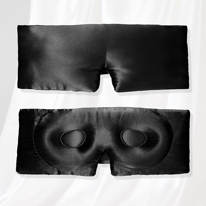 VOCOSTE 22 Momme Pure Silk Sleep Mask with Travel Pouch, 3D Contour Adjustable Blindfold for Side Sleepers, Eyelash Protecting for Natural Lashes & Extensions, Black