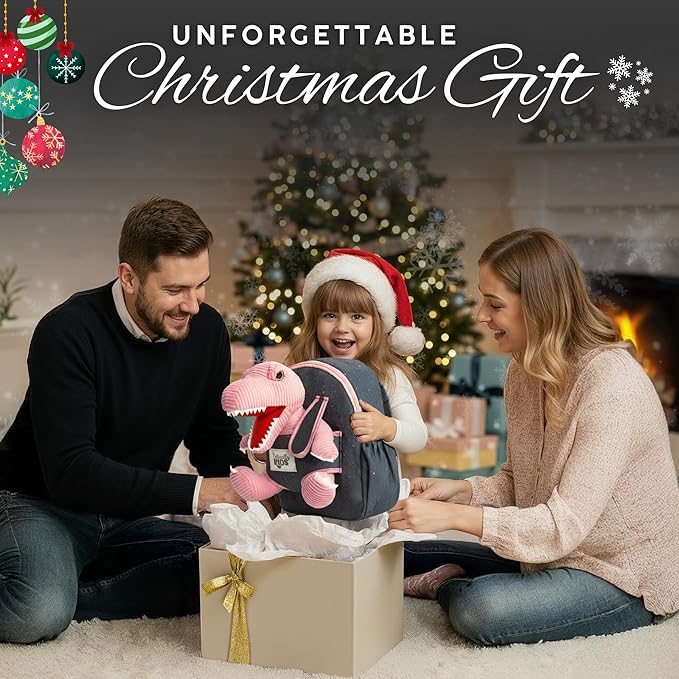 Naturally KIDS Pink Dinosaur Toys for Girls, Dinosaur Gifts for Girls 2-5 Year Old, Toddler Backpack